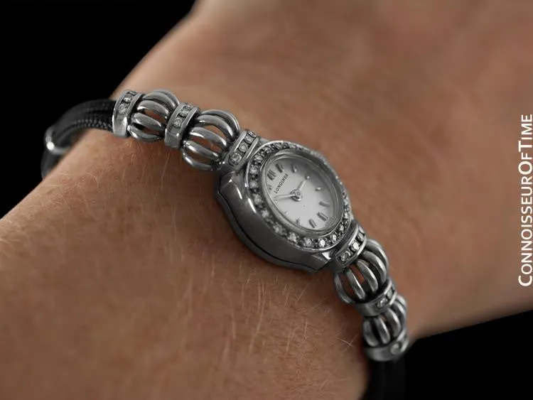 1952 Longines Vintage Ladies Dress Watch - 14K White Gold & Diamonds