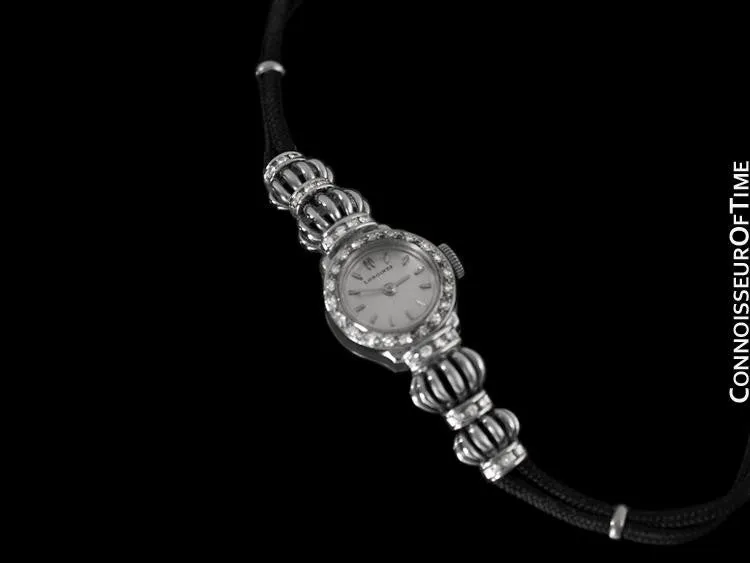 1952 Longines Vintage Ladies Dress Watch - 14K White Gold & Diamonds