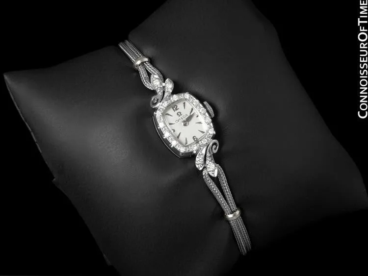 1961 Omega Vintage Ladies Watch - 14K White Gold & Diamonds
