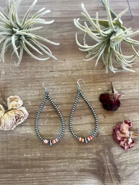 3 mm teardrop earrings Sterling Silver Pearlsl with orange spiny