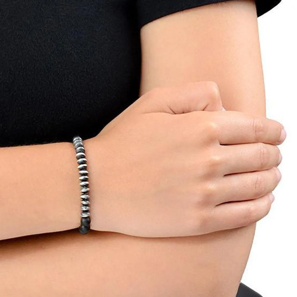8MM Onyx Bracelet With Silver Disc Bead