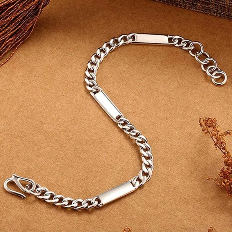 925 Sterling Silver Bracelet for Vintage Handmade Jewelry Charm Gift Curb Chain Bracelet