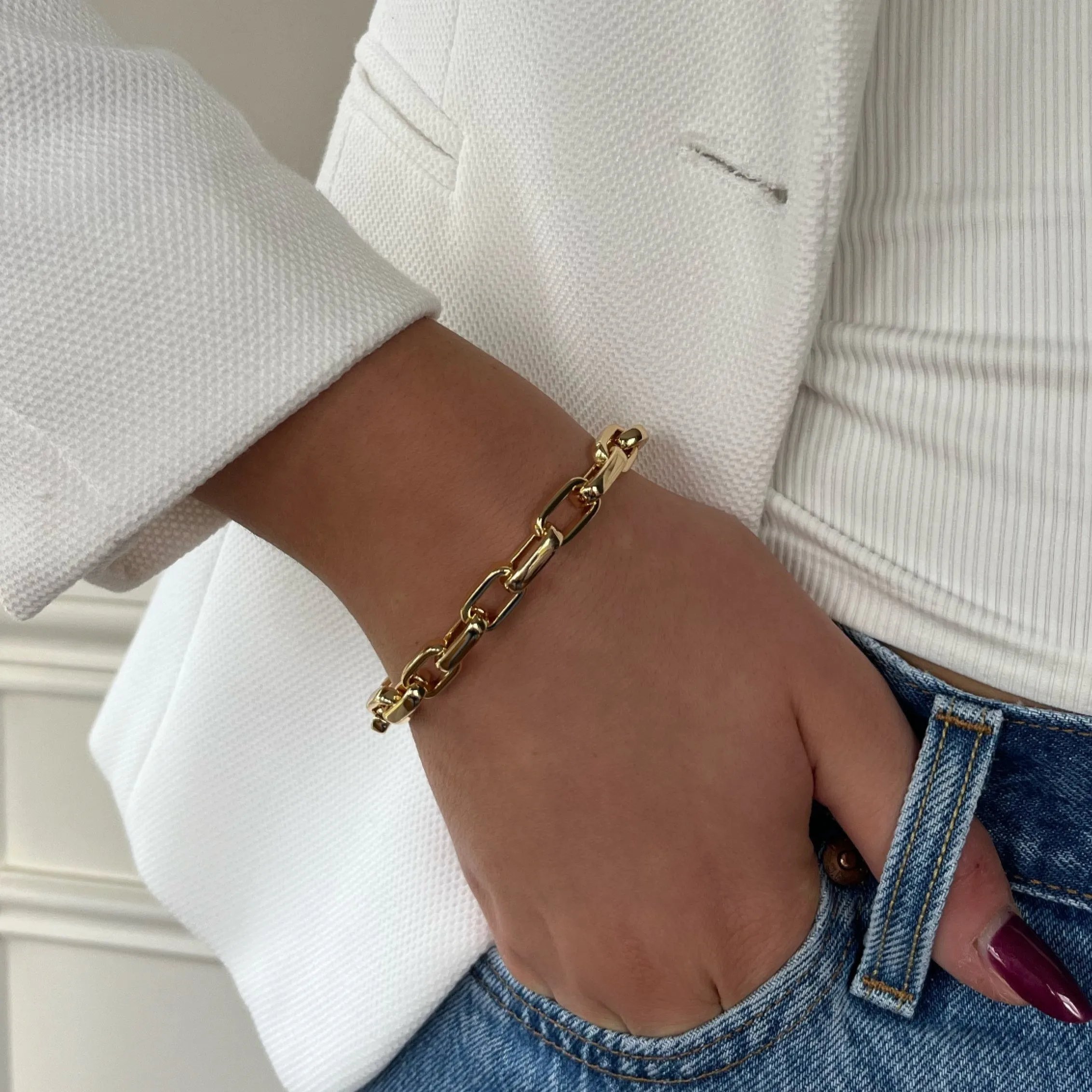 Absolute Gold Chunky Rectangle Link Bracelet