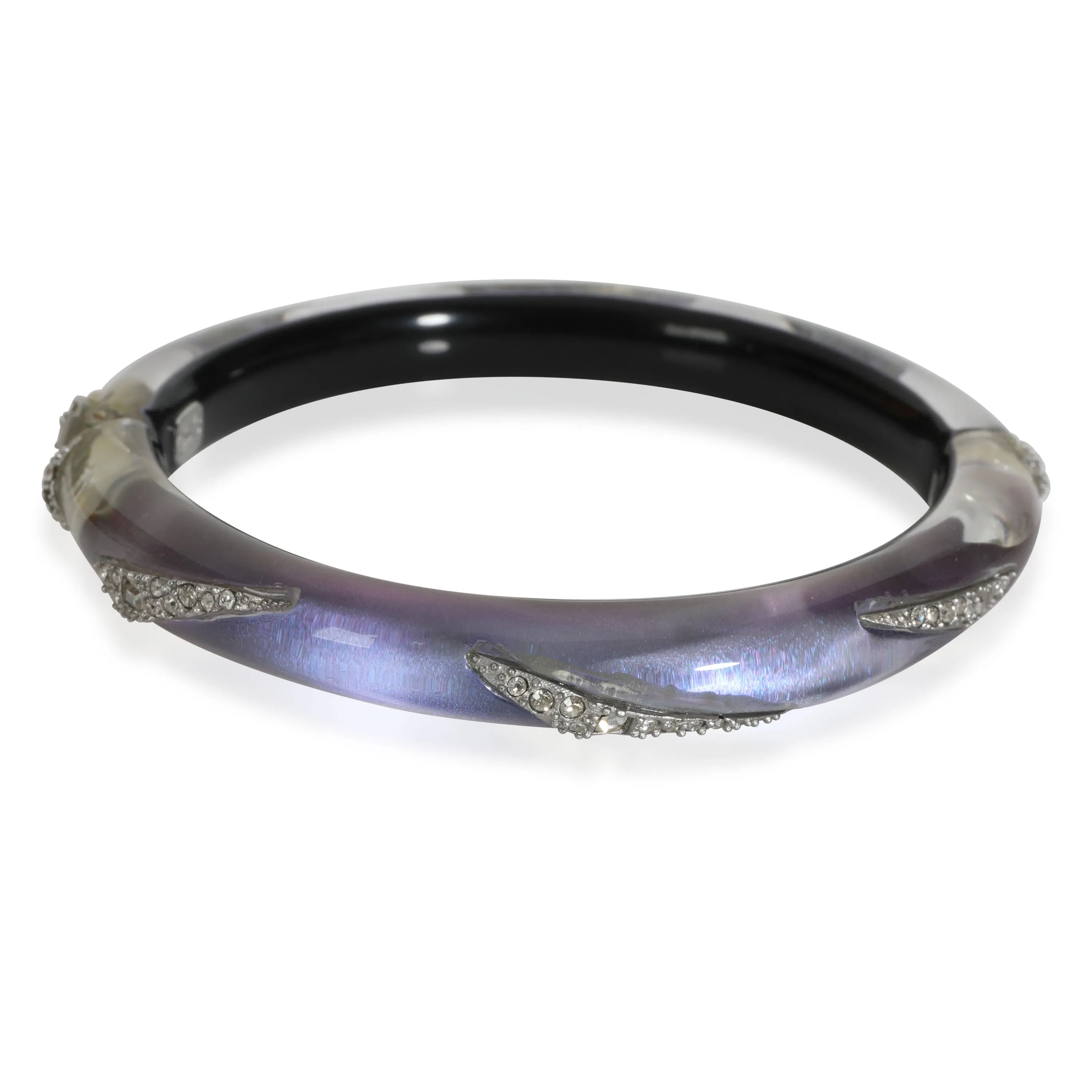 Alexis Bittar Lilac Lucite Hinged Bangle, Triangle Crystal Studded Accents
