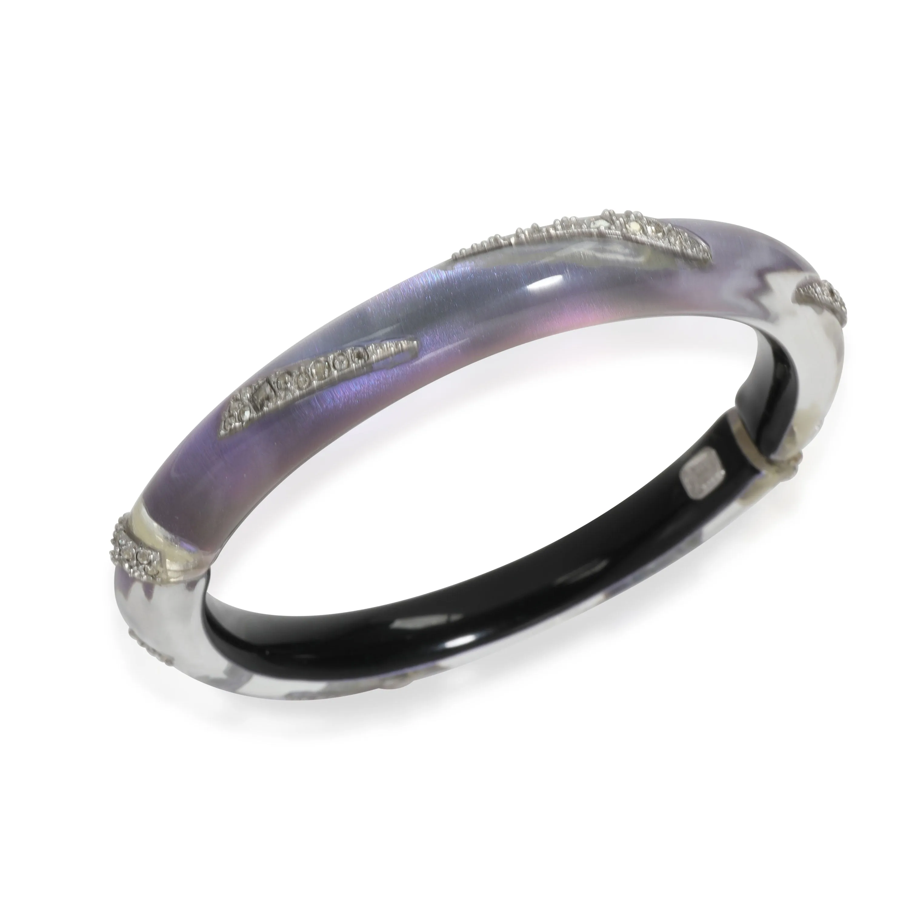 Alexis Bittar Lilac Lucite Hinged Bangle, Triangle Crystal Studded Accents