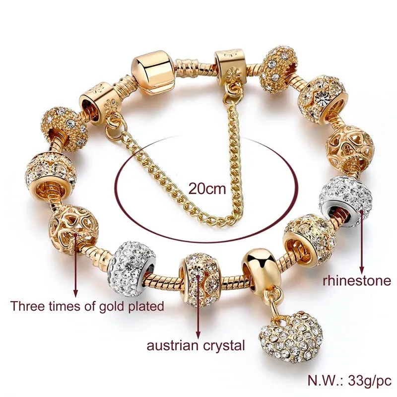 Bejeweled Crystal Heart Charm Bangle Bracelet