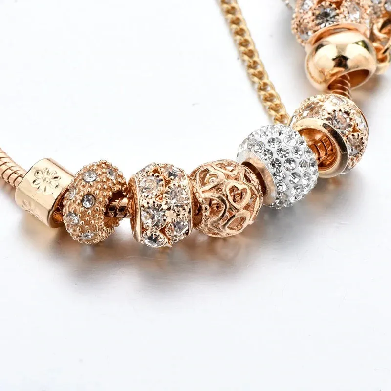 Bejeweled Crystal Heart Charm Bangle Bracelet