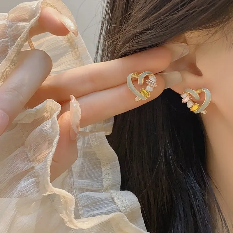 Bejeweled Heart Stud Earrings
