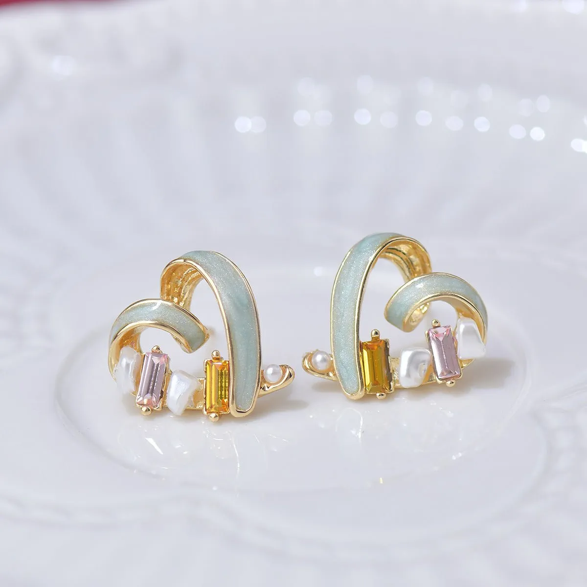 Bejeweled Heart Stud Earrings