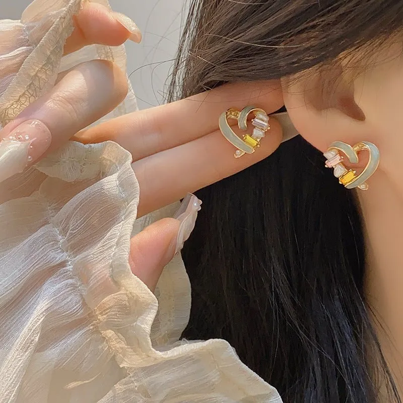 Bejeweled Heart Stud Earrings