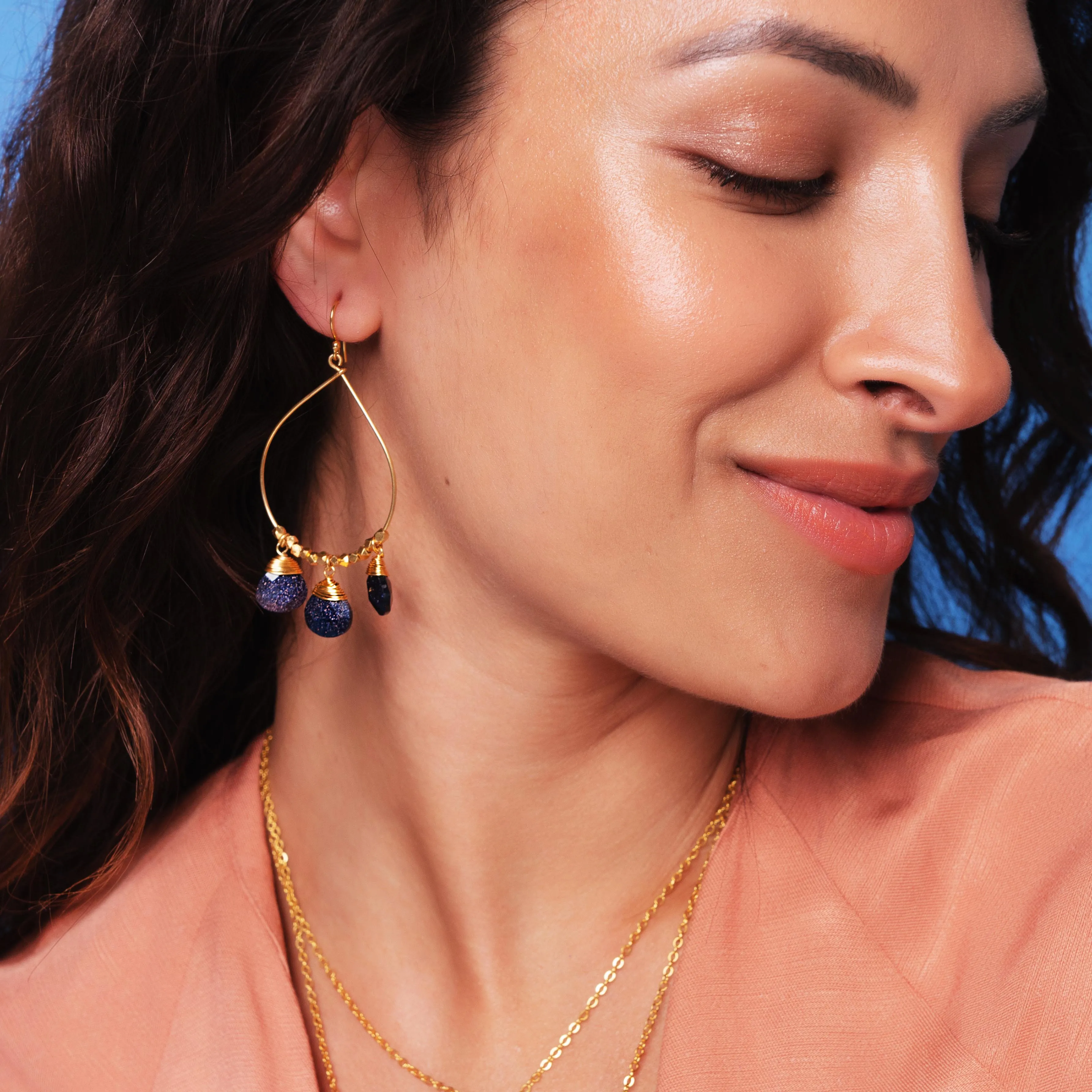 Bella Navy Sunstone Earrings