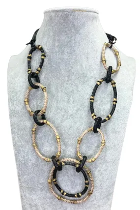 Black & Beige Hoops Statement Necklace Alisha D