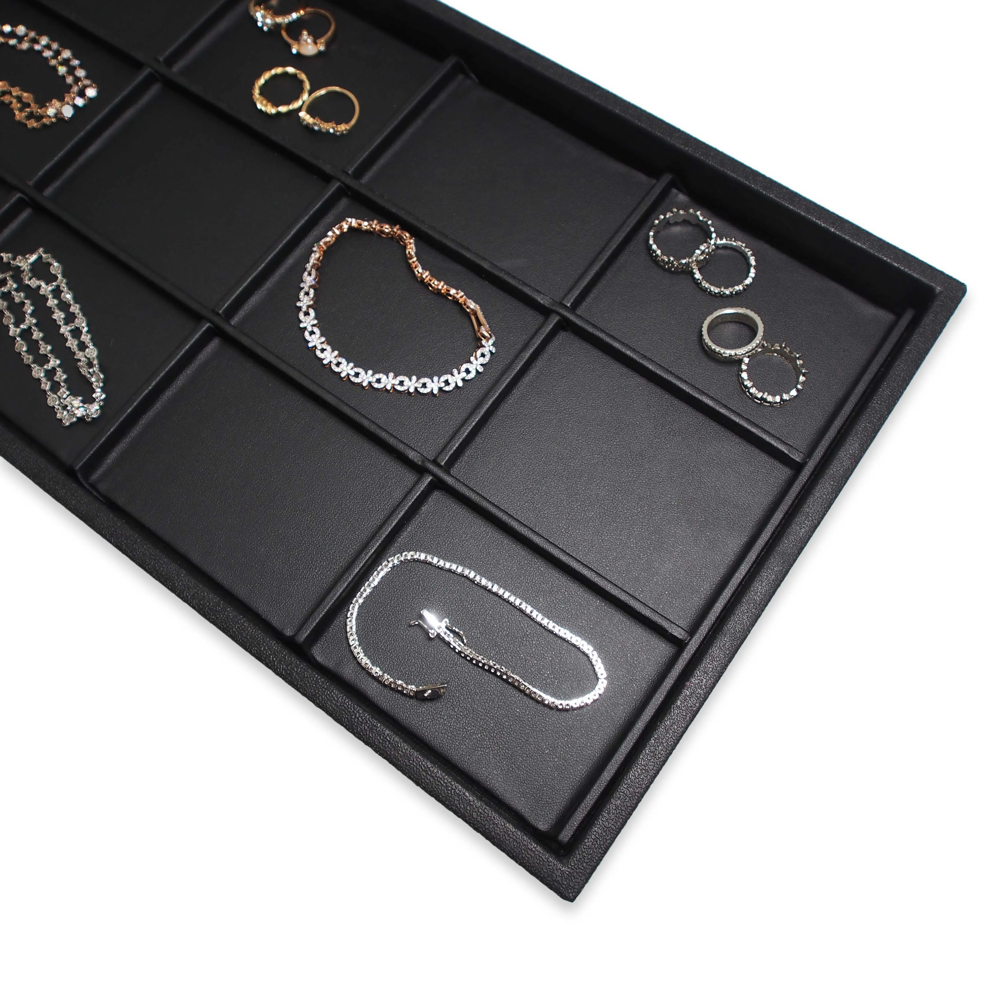 Black Faux Leather 12 Section Jewelry Deluxe Tray Insert Liner