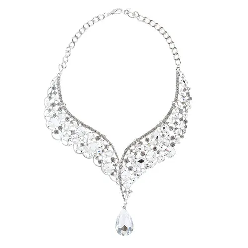 Bridal Wedding Jewelry Crystal Rhinestone Exquisite Embedded Necklace J505 SLV