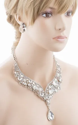 Bridal Wedding Jewelry Crystal Rhinestone Exquisite Embedded Necklace J505 SLV