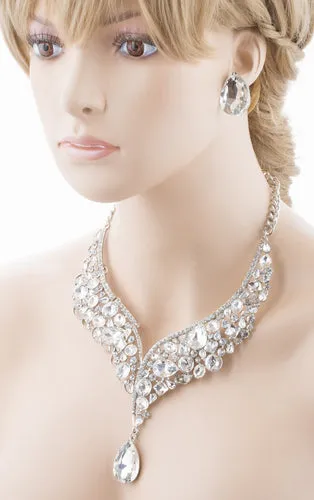 Bridal Wedding Jewelry Crystal Rhinestone Exquisite Embedded Necklace J505 SLV