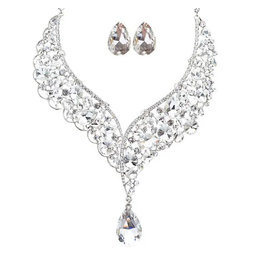 Bridal Wedding Jewelry Crystal Rhinestone Exquisite Embedded Necklace J505 SLV