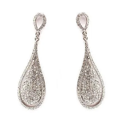 Bridal Wedding Jewelry Crystal Soft Teardrop Dangle Fashion Earrings Silver