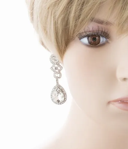 Bridal Wedding Jewelry Elegant Classic Teardrop Dangle Fashion Earrings Silver