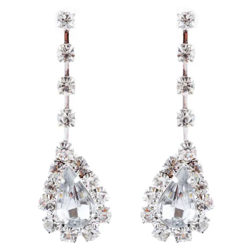 Bridal Wedding Jewelry Set Crystal Rhinestone Dangle Teardrop Necklace Silver