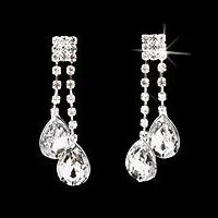 Bridal Wedding Jewelry Set Crystal Rhinestone Teardrop Dangles Necklace Silver