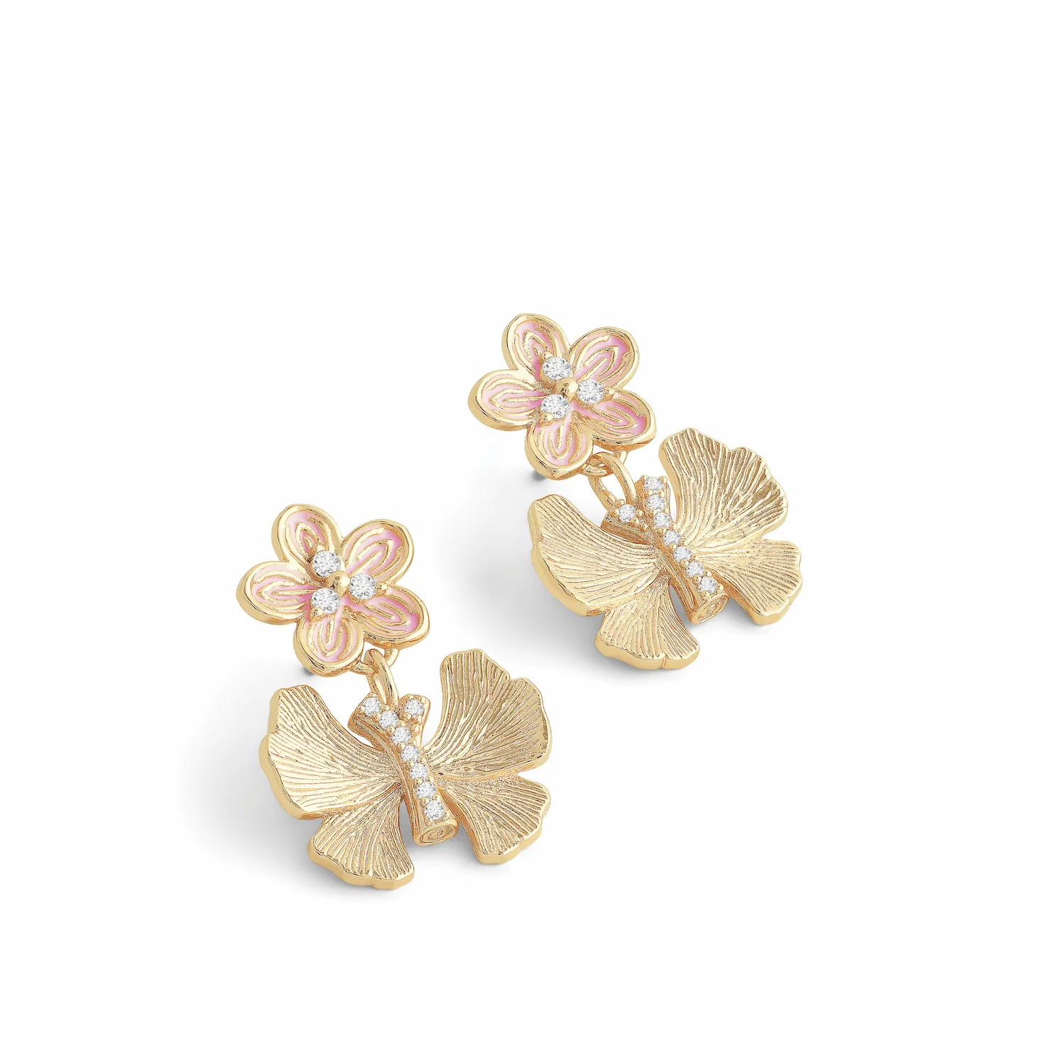 Butterfly With Enamel Flower Earrings