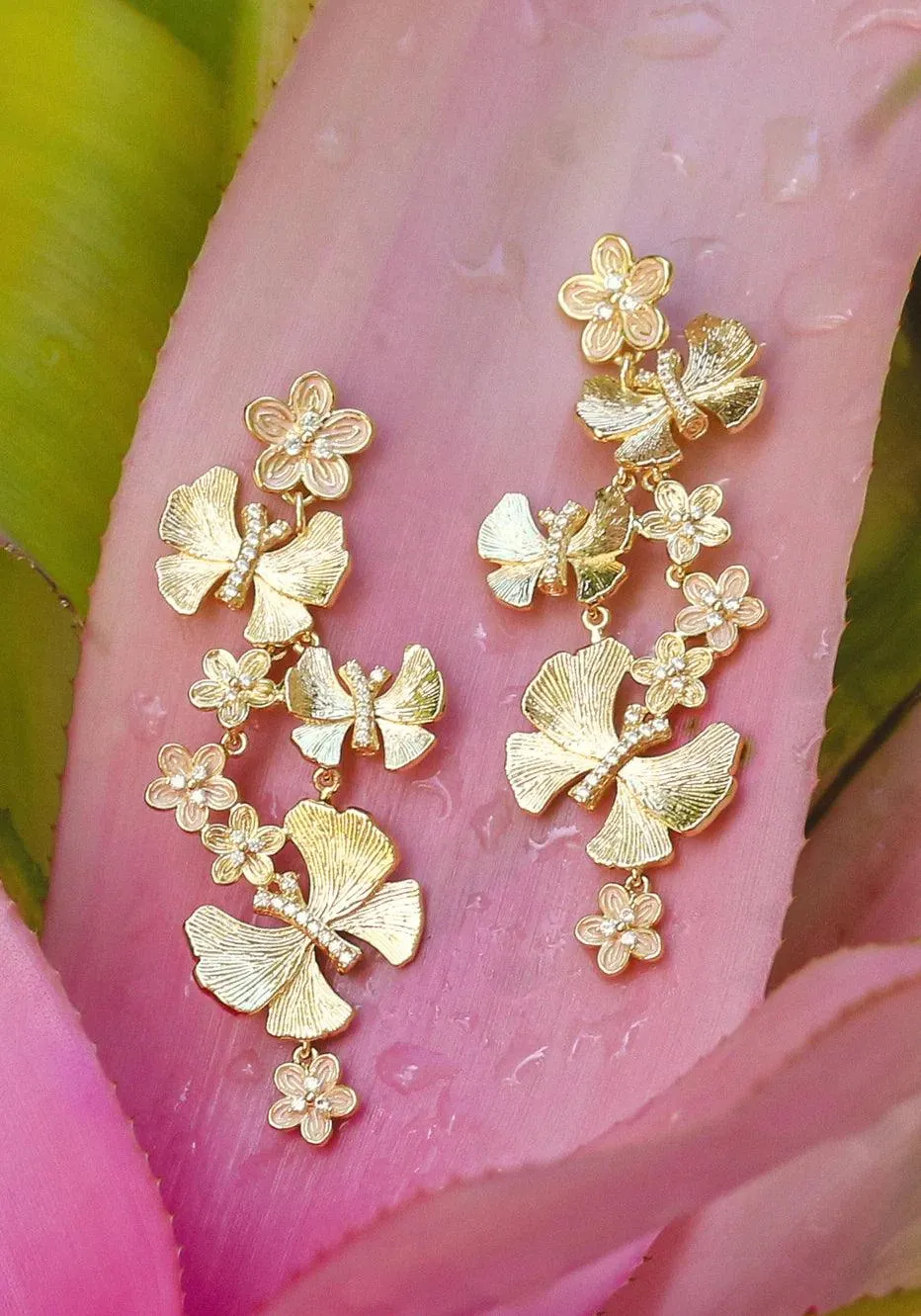Butterfly With Flower Dangle Earrings