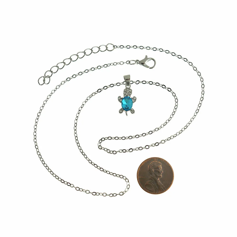 Cable Chain Necklaces 17.72" With Rhinestone Turtle Pendant - 5 Necklaces - Z200