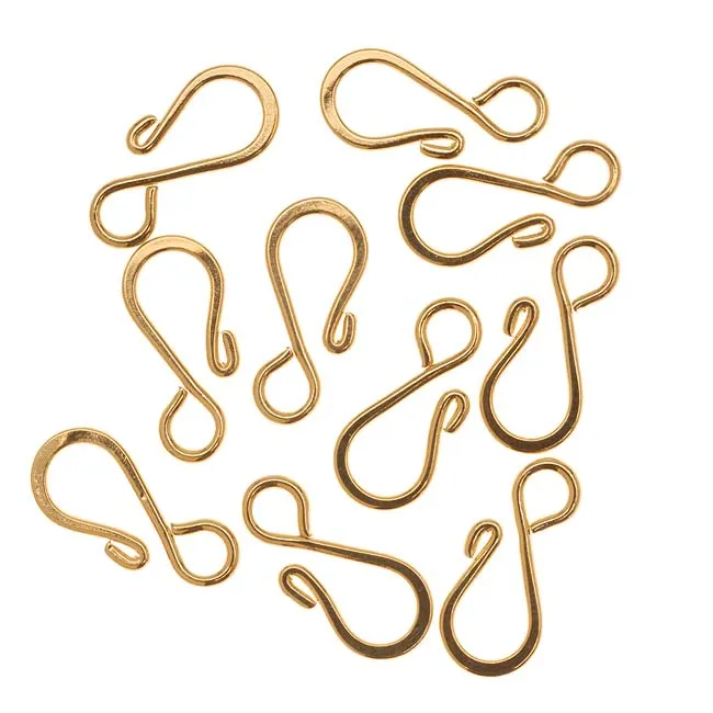 Clasps, S-Hook 19x9mm, 22K Gold Plated (20 Pieces)