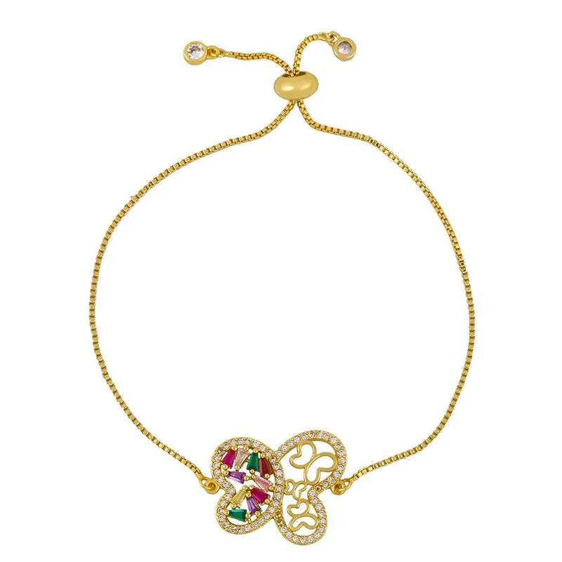 Colorful Zircon Bejeweled Butterfly Charm Adjustable Bracelets