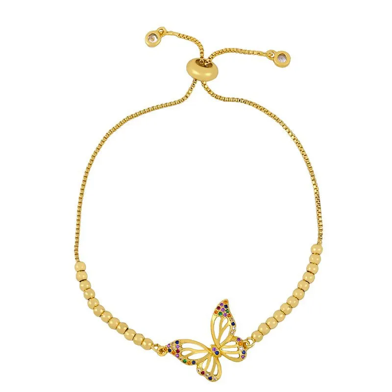 Colorful Zircon Bejeweled Butterfly Charm Adjustable Bracelets