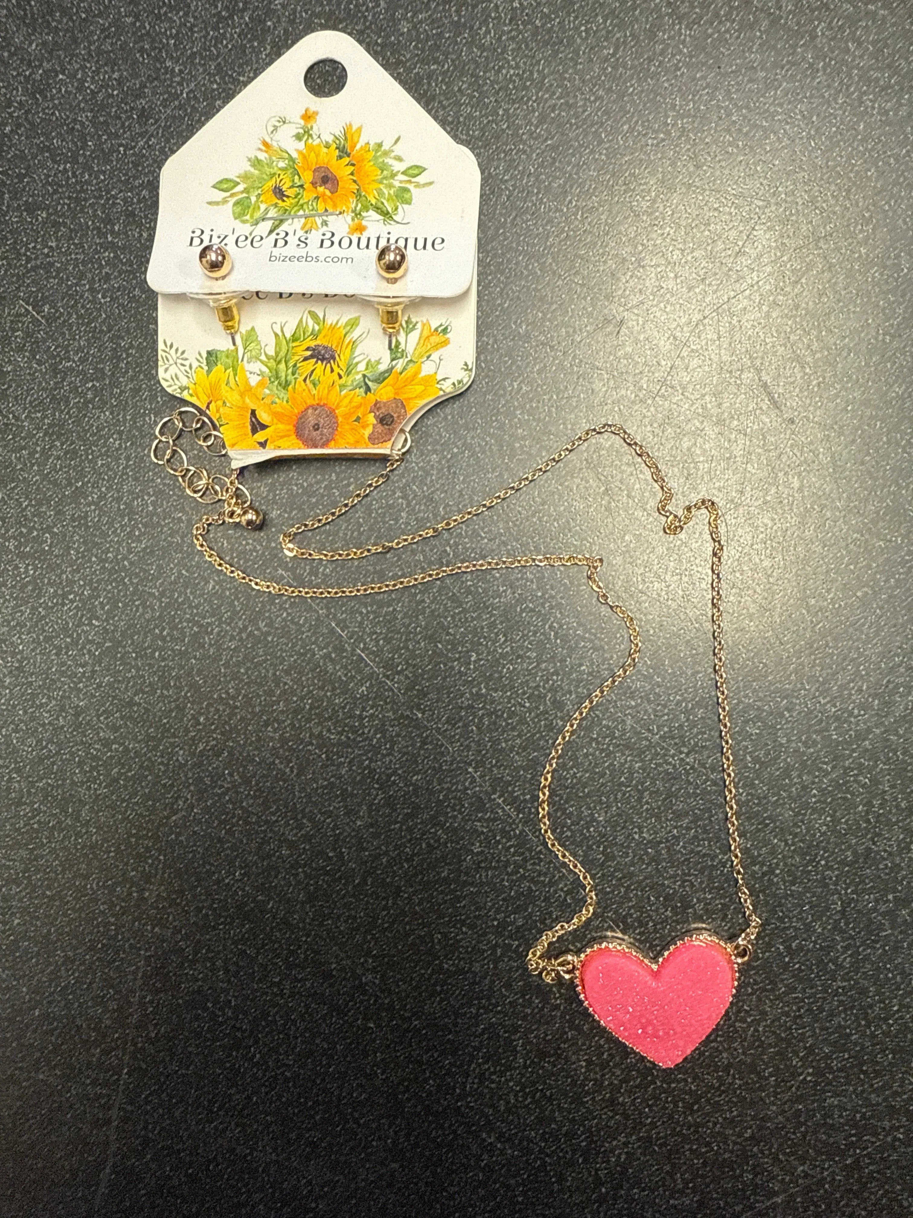 Crystal Heart Necklace & Earring Set