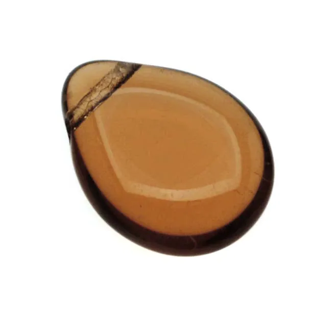 Czech Glass Beads Flat Pear Teardrops - 16x12mm Smoked Topaz (1 Strand)