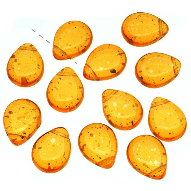Czech Glass Beads Flat Pear Teardrops  - 16x12mm 'Sunshine Dust ' (25 pcs)