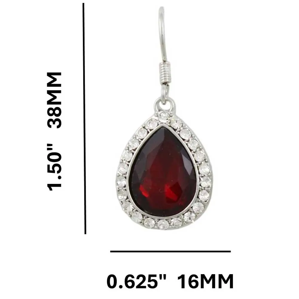 Dark Red Crystal Teardrop Dangling Pierced Earring - PT410SE