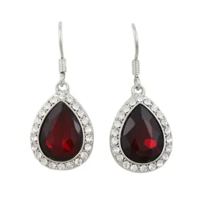 Dark Red Crystal Teardrop Dangling Pierced Earring - PT410SE