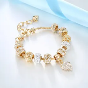 Delightful Heart of Gold Bejeweled Charm Bracelets