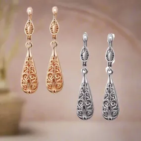 Exquisite Arabesque Filigree Puff Teardrop Gold Earrings for Women