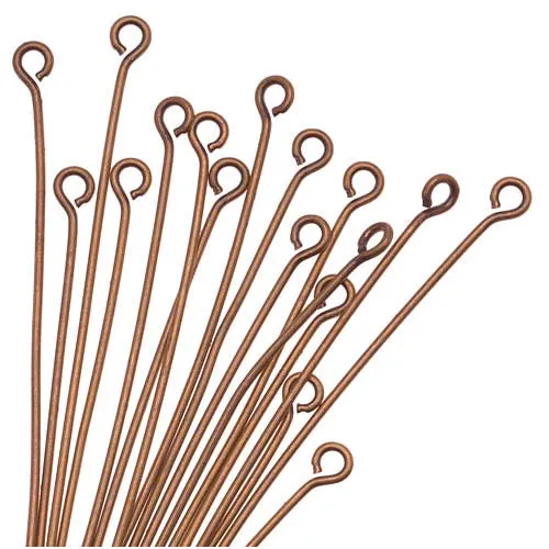 Eye Pins, 1.5 Inches Long 21 Gauge Thick, Antiqued Copper (50 Pieces)