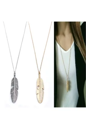 Feather Necklace Long Sweater Chain