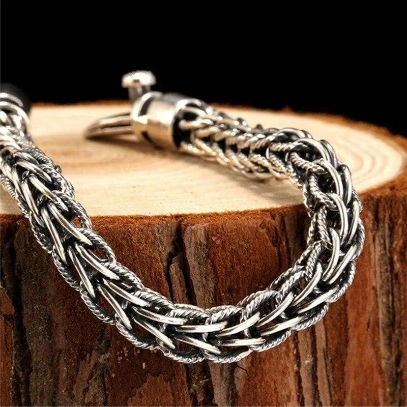Genuine 925 Sterling Silver Bracelet Men Vintage Handmade Weave Bracelets Bangles Mans Jewelry (Length 20cm)