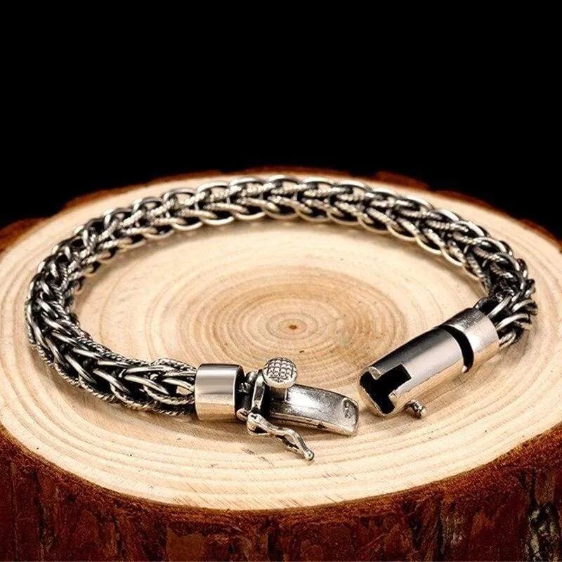 Genuine 925 Sterling Silver Bracelet Men Vintage Handmade Weave Bracelets Bangles Mans Jewelry (Length 20cm)