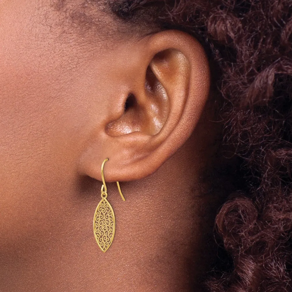 Gold Fancy Filigree Teardrop Dangle Earrings - Model K4365