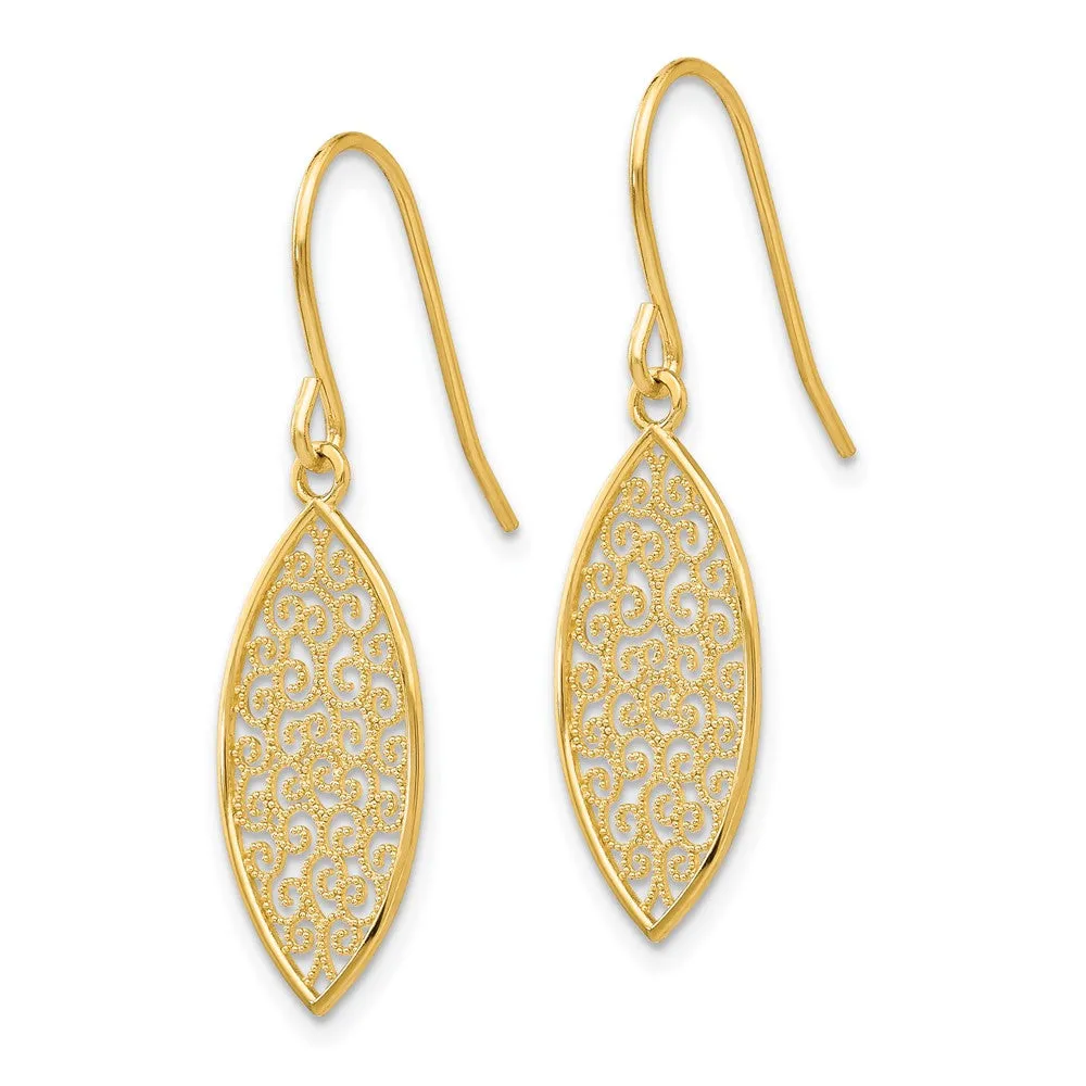 Gold Fancy Filigree Teardrop Dangle Earrings - Model K4365