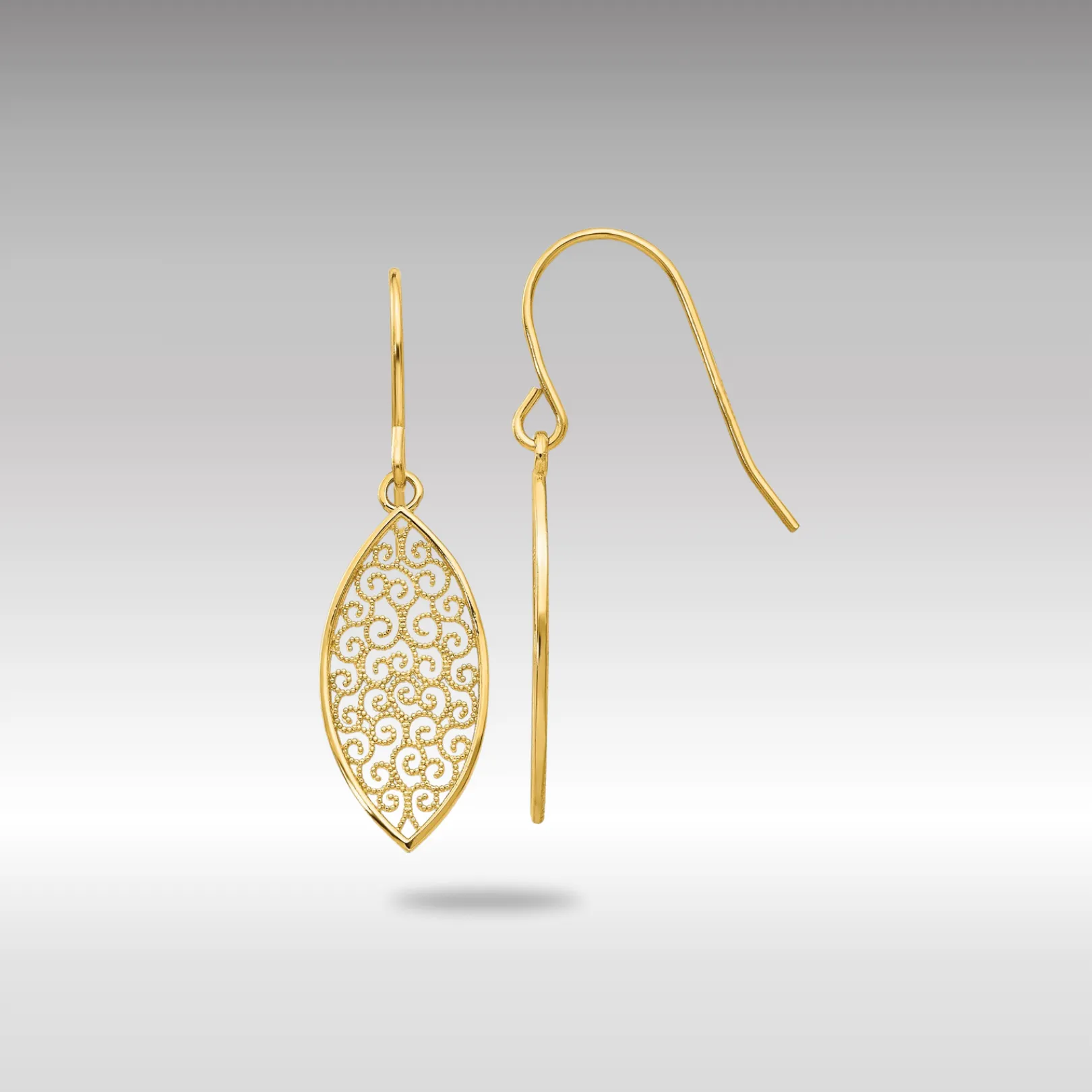 Gold Fancy Filigree Teardrop Dangle Earrings - Model K4365