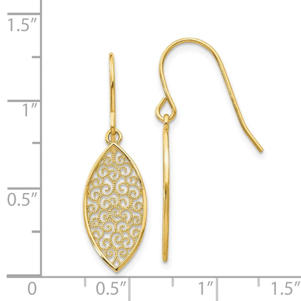 Gold Fancy Filigree Teardrop Dangle Earrings - Model K4365