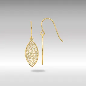 Gold Fancy Filigree Teardrop Dangle Earrings - Model K4365