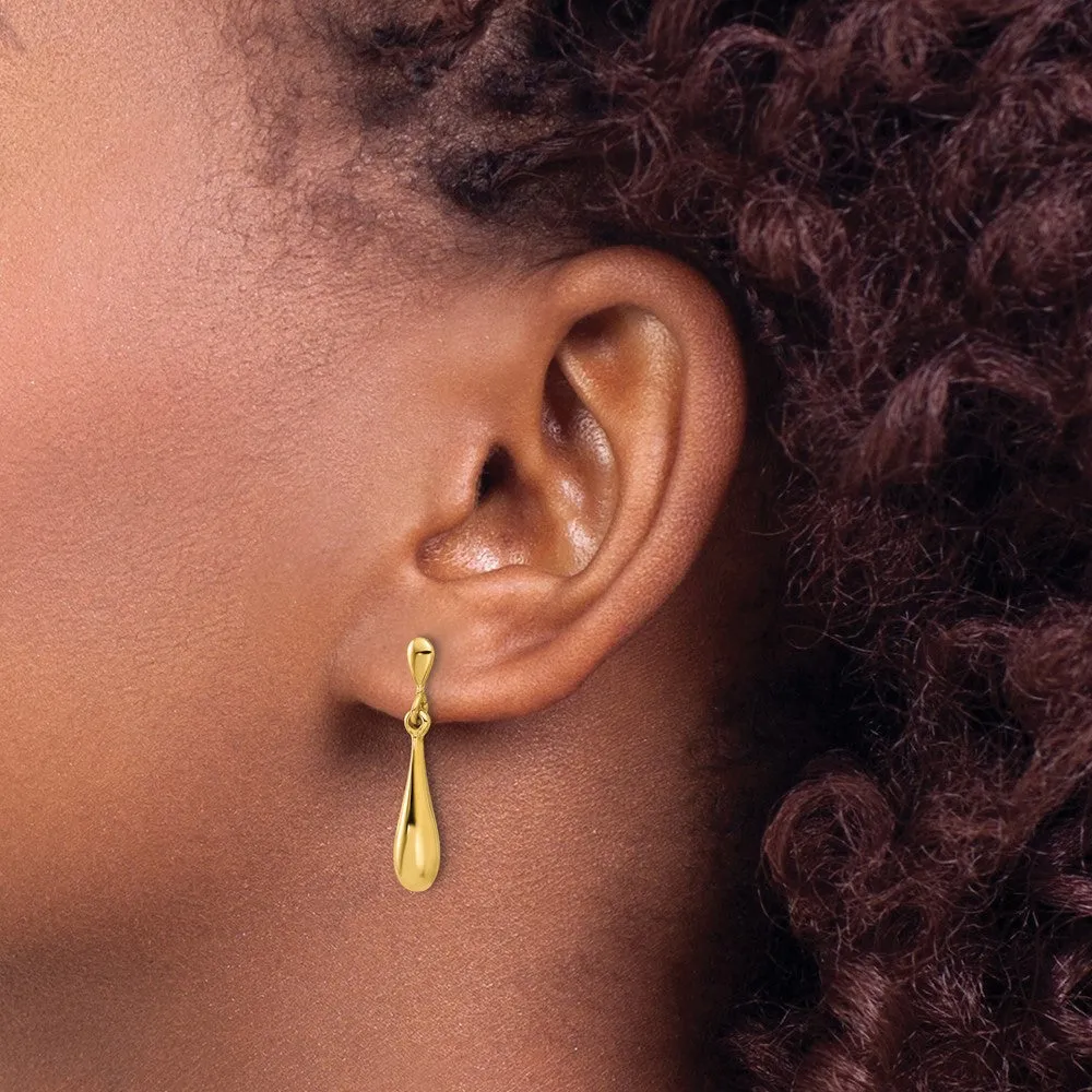 Gold Polished Teardrop Post Dangle Earrings - Model LE2354