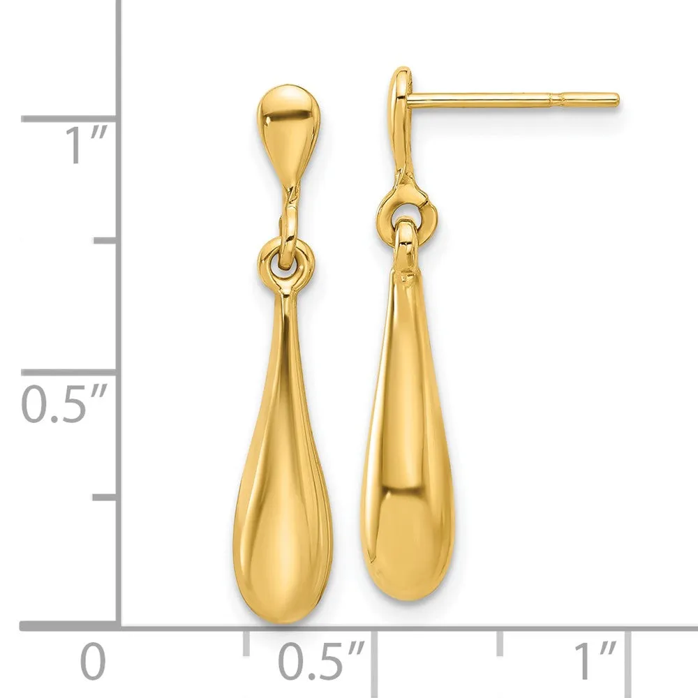 Gold Polished Teardrop Post Dangle Earrings - Model LE2354