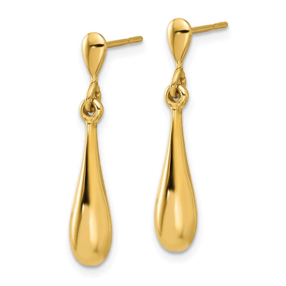 Gold Polished Teardrop Post Dangle Earrings - Model LE2354